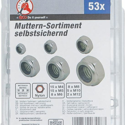 BGS 88144 Muttern-Sortiment | selbstsichernd | metrisch | M4 - M12 | 53-tlg.