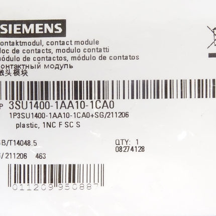 Siemens Kontaktmodul 3SU1400-1AA10-1CA0 / Neu OVP