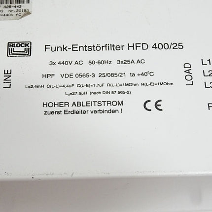 Block Funk-Entstörfilter HFD 400/25 SEW Netzfilter NF025-443 8257183 08257183