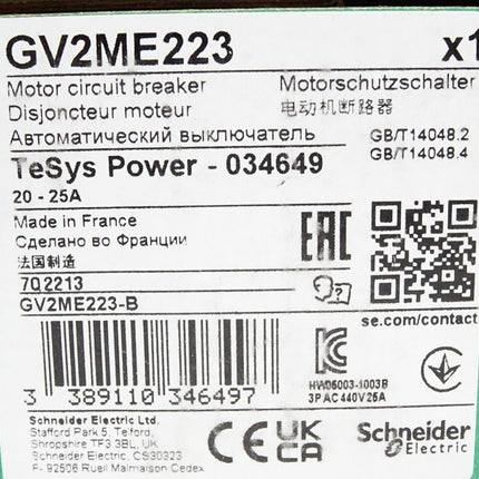 Schneider Electric Motorschutzschalter GV2ME223 TeSys Power 034649 / Neu OVP