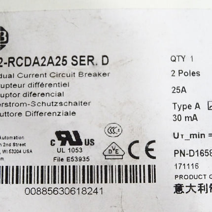 Allen-Bradley Fehlerstrom-Schutzschalter 1492-RCDA2A25 / Neu OVP