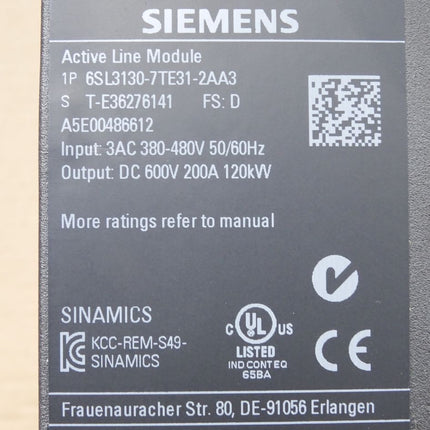 Siemens Sinamics Frequenzumrichter 120kW 6SL3130-7TE31-2AA3 / Neu OVP