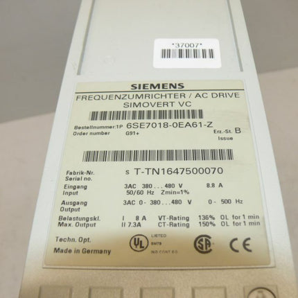 Siemens 6SE7 018-0EA61-Z Simovert 6SE7018-0EA61-Z E: B