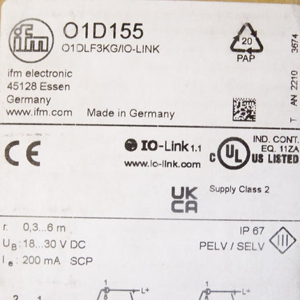 Ifm electronic Optischer Abstandssensor O1DLF3KG/IO-LINK O1D155 / 01D155 Neu OVP