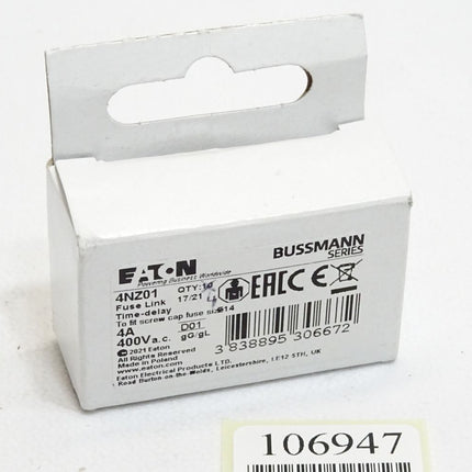 Eaton Bussmann 4NZ01 4A 400VAC Fuse-Link / Inhalt:4 Stück/ Neu OVP