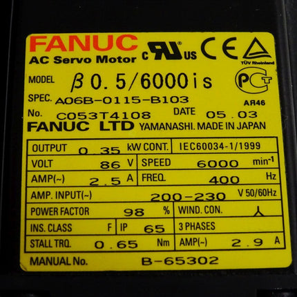 Fanuc Servomotor A06B-0115-B103 6000min-1