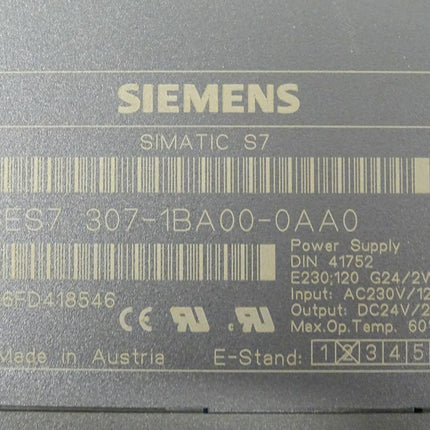 Siemens Simatic 6ES7307-1BA00-0AA0 / 6ES7 307-1BA00-0AA0 E:02