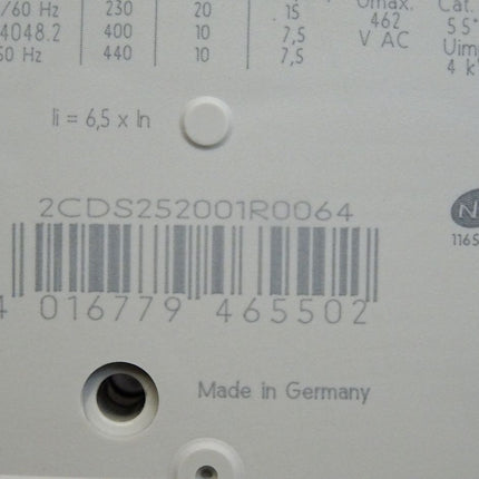 ABB Sicherungsautomat 2CDS252001R0064 S202 C6 400V / Neu