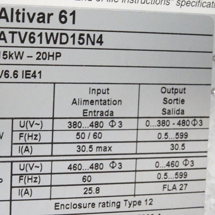 Schneider Electric Frequenzumrichter Altivar61 ATV61WD15N4 15kW