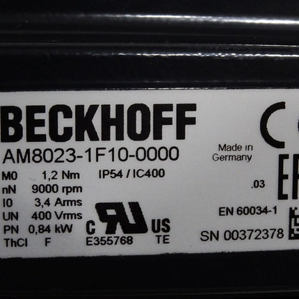 Beckhoff Servomotor AM8023-1F10-0000 9000rpm 3.4Arms 0.84kW / Neuwertig