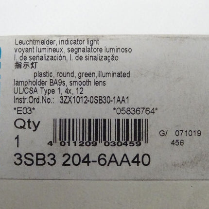 Siemens 3SB3204-6AA40 Leuchtmelder 3SB3 204-6AA40 neu-OVP