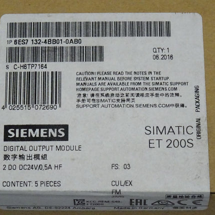 Siemens 5STK 6ES7132-4BB01-0AB0 digitales Ausgabemodul 6ES7 132-4BB01-0AB0 NEU-OVP