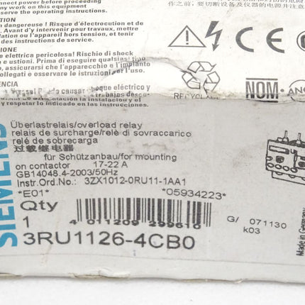 Siemens Überlastrelais 3RU1126-4CB0 / Neu OVP