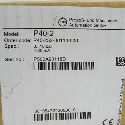 PMA Druckmessumformer P40-2 P40-252-00110-000 / Neu OVP