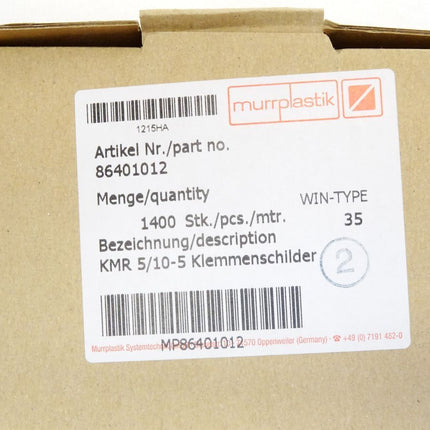 Murrplastik 86401012 KMR5/10-5 Klemmenschilder / Inhalt : 1400 Stück / Neu OVP