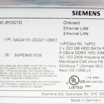 Siemens Simatic IPC627D 6AG4131-2GG31-0BX2