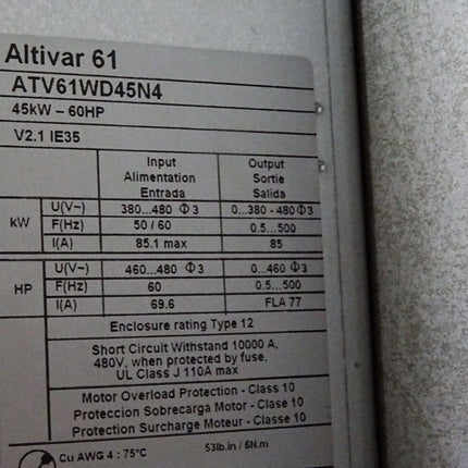 Schneider Altivar 61 variable speed drive ATV61 ATV61WD45N4 45kW