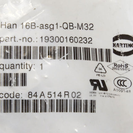 Harting Han 16B-asg1-QB-M32 / 19300160232 / Neu OVP