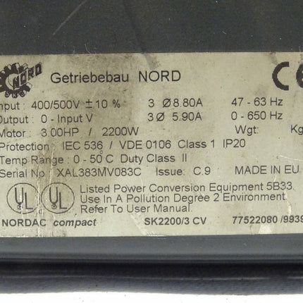 Getriebebau NORD AG SK2200/3 CV 77522080/9939 Frequenzumrichter