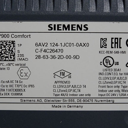 Siemens KP900 Comfort Panel 6AV2124-1JC01-0AX0 6AV2 124-1JC01-0AX0