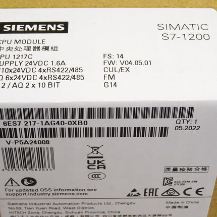 Siemens CPU1217C 6ES7217-1AG40-0XB0 / 6ES7 217-1AG40-0XB0 / Neu OVP versiegelt