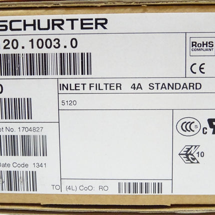 Schurter 5120.1003.0 Inlet Filter 4A Standard / Inhalt : 10 Stück / Neu OVP