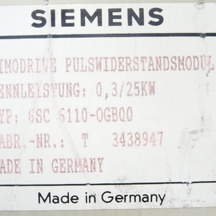 Siemens Simodriive Pulswiederstandsmodul 0,3/25KW / 6SC6110-0GB00