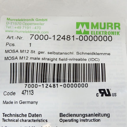 Murr Elektronik 7000-12481-0000000 Stecker gerade M12 / Neu OVP