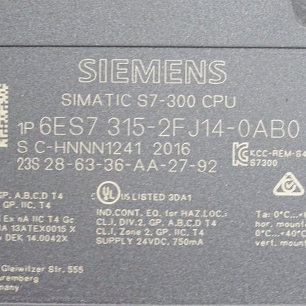 Siemens S7-300 CPU315F-2 PN/DP 6ES7315-2FJ14-0AB0 6ES7 315-2FJ14-0AB0 v3.2.12