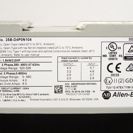 Allen-Bradley PowerFlex 525 25B-D4P0N104 Frequenzumrichter 1.5kW  / Neu