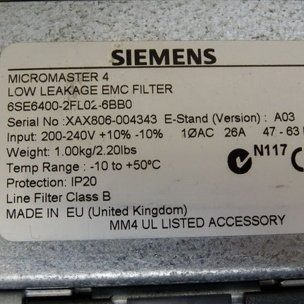 Siemens Micromaster420 6SE6420-2UC22-2BA1 6SE6 420-2UC22-2BA1 6SE6400-2FL02-6BB0 2.20kW