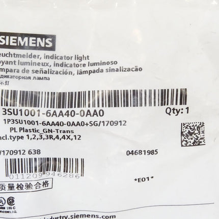 Siemens Leuchtmelder grün / 3SU1001-6AA40-0AA0 / Neu OVP