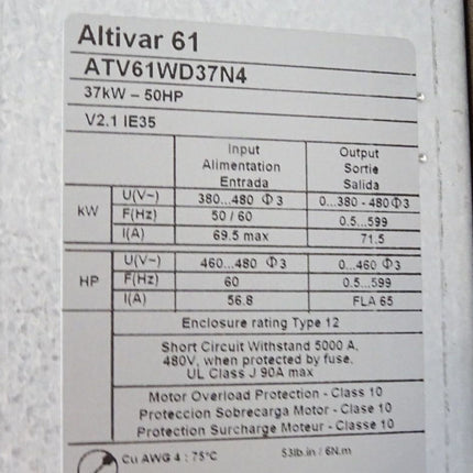 Schneider Altivar 61 variable speed drive ATV61 ATV61WD37N4 37kW