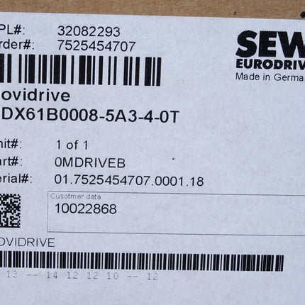 SEW Eurodrive Movidrive Umrichter 0.75kW MDX61B0008-5A3-4-0T / Neu OVP