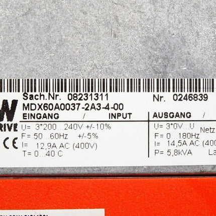 SEW Eurodrive MC07A037-2A3-4-10 08272859 MDX60A0037-2A3-4-00 08231311 DEFEKT