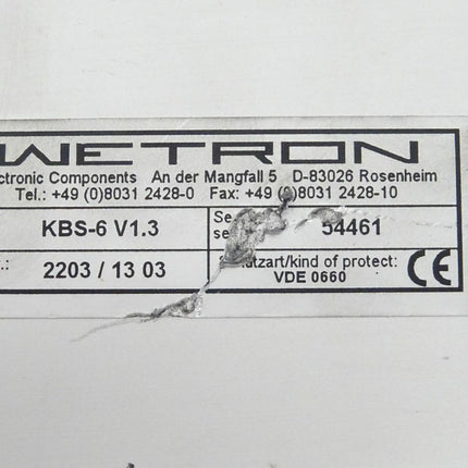 WETRON KBS6 54461 KBS-6 V1.3 2203/1303 VDE 0660 Kurvenblocksteuerung