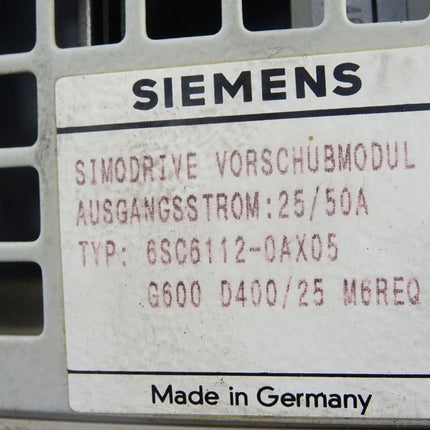 Siemens Simodrive Vorschubmodul Ausgangstrom 25-50A / 6SC6112-0AX05