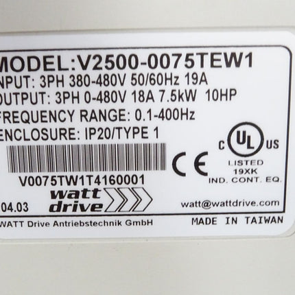 Watt Drive V2500 OPTI-Line V2500-0075TEW1 7.5kW Frequenzumrichter / Neuwertig OVP