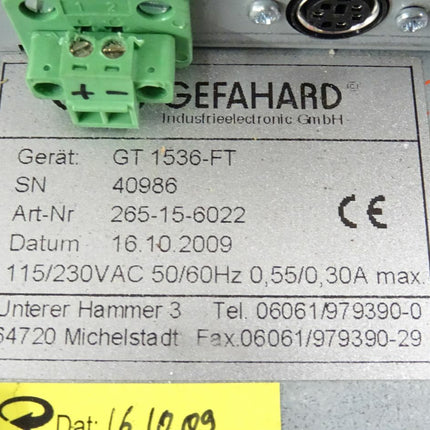 GEFAHARD Industrielectronic GmbH GT1536-FT 40986 265-15-6022 / GT 1536-FT