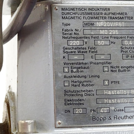 Bopp & Reuther Magnetisch Induktiver Durchflussmesser Aufnehmer MDM-NF20V/F5T