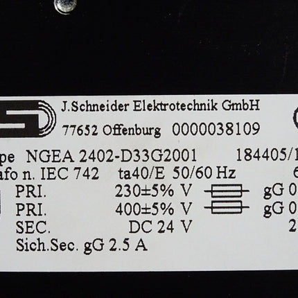 J.Schneider NGEA2402-D33G2001 Trafo 230/400V auf 24VDC