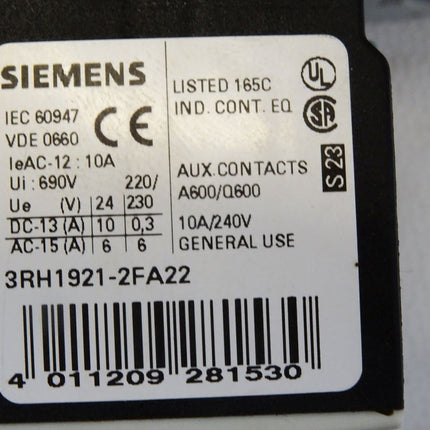 Siemens Leistungsschütz 3RT1035-3BB40 + 3RH1921-2FA22