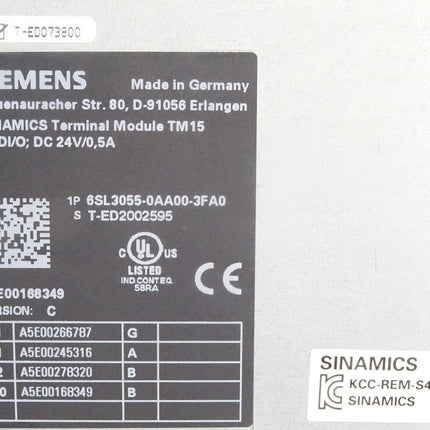 Siemens Sinamics TM15 6SL3055-0AA00-3FA0 6SL3 055-0AA00-3FA0