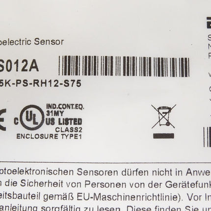 Balluff BOS012A BOS 5K-PS-RH12-S75 Lichttaster mit Hintergrundausblendung / Neu OVP