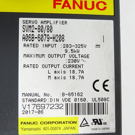 Fanuc Servo Amplifier SVM2-80/80 A06B-6079-H208 9.5kW