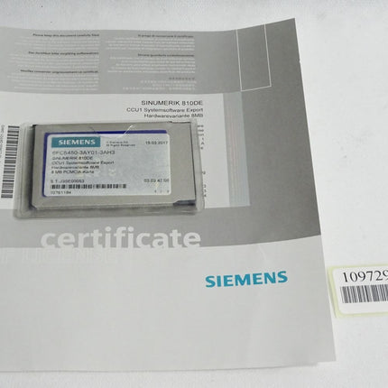 Siemens 6FC5450-3AY01-3AH3 Sinumerik 810DE CCU1 Systemsoftware Export 8MB