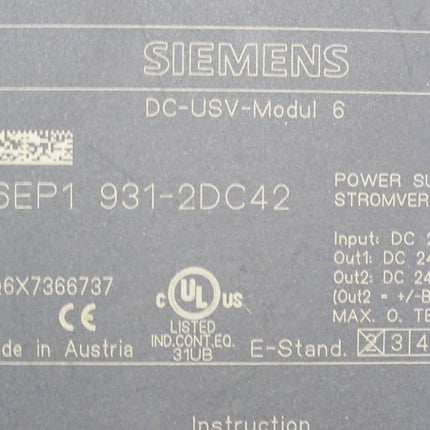 Siemens SITOP DC-USV-Modul  6EP1931-2DC42 6EP1 931-2DC42 Power Supply