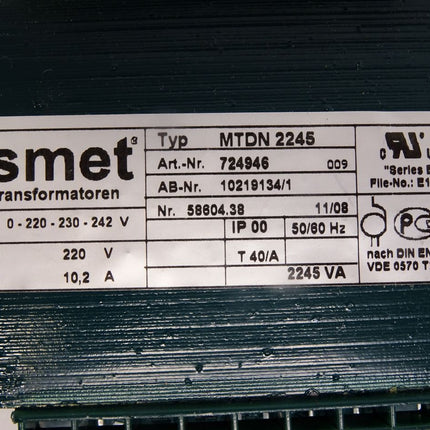 Ismet Transformator Trafo MTDN2245 724946 0-220-230-242V auf 220V 10,2A 2245VA / Neu OVP