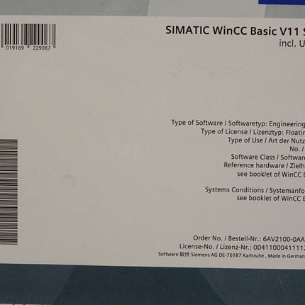 Siemens 6AV2100-0AA01-0AA0 Simatic WinCC Basic V11 SP2 SE