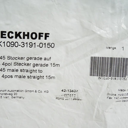 Beckhoff ZK1090-3191-0150 EtherCAT-Leitung 15m/ Neu OVP